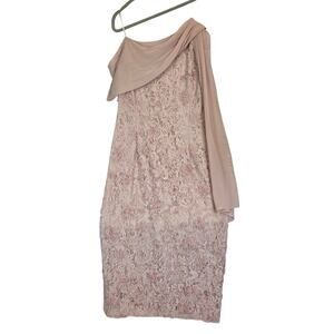 JS Collections Pink Elodie Neck Drape Gown 12 Chiffon Lace Slit Gala Event Lux